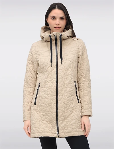 Lightweight Vegan Quilted Floral Design Mid-Length Jacket by Saki