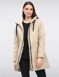 Lightweight Vegan Quilted Floral Design Mid-Length Jacket by Saki