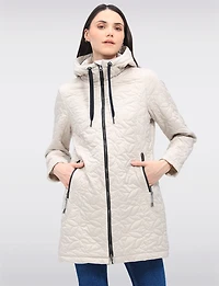 Lightweight Vegan Quilted Floral Design Mid-Length Jacket by Saki
