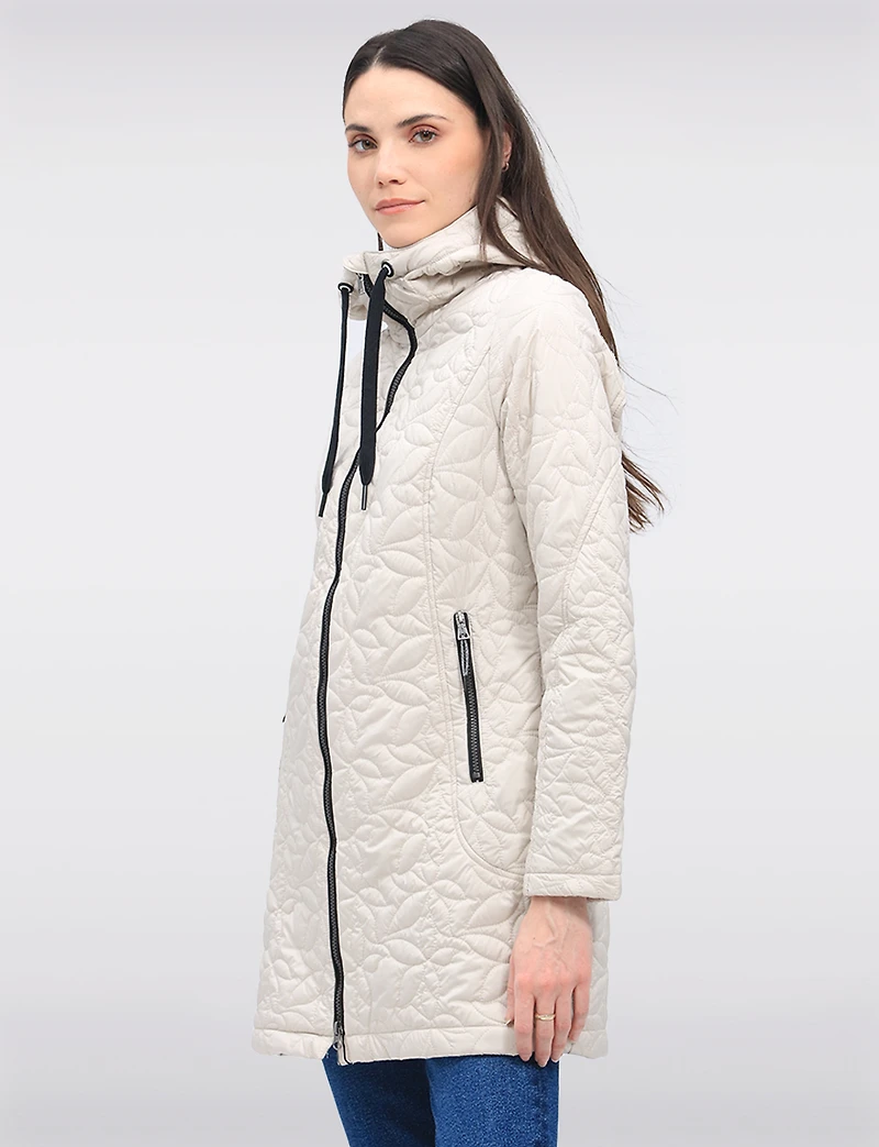 Lightweight Vegan Quilted Floral Design Mid-Length Jacket by Saki