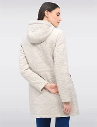 Lightweight Vegan Quilted Floral Design Mid-Length Jacket by Saki