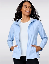 Straight Cut Sleek Short Rain Jacket with Attached Hood by Free Country