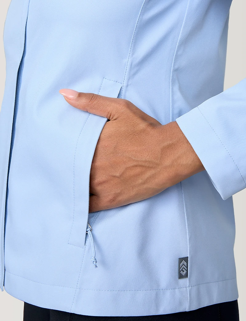 Straight Cut Sleek Short Rain Jacket with Attached Hood by Free Country