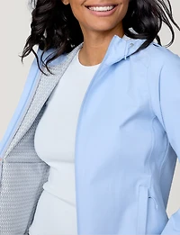 Straight Cut Sleek Short Rain Jacket with Attached Hood by Free Country