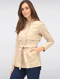 Sleek Slim Fit Vegan Belted Parka Jacket with Hood by Point Zero