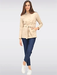 Sleek Slim Fit Vegan Belted Parka Jacket with Hood by Point Zero