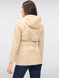 Sleek Slim Fit Vegan Belted Parka Jacket with Hood by Point Zero
