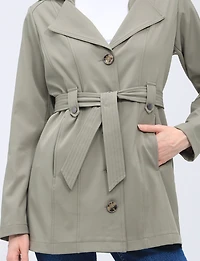 Single-Breasted Short Belted Trench Coat with Removable Hood by Point Zero