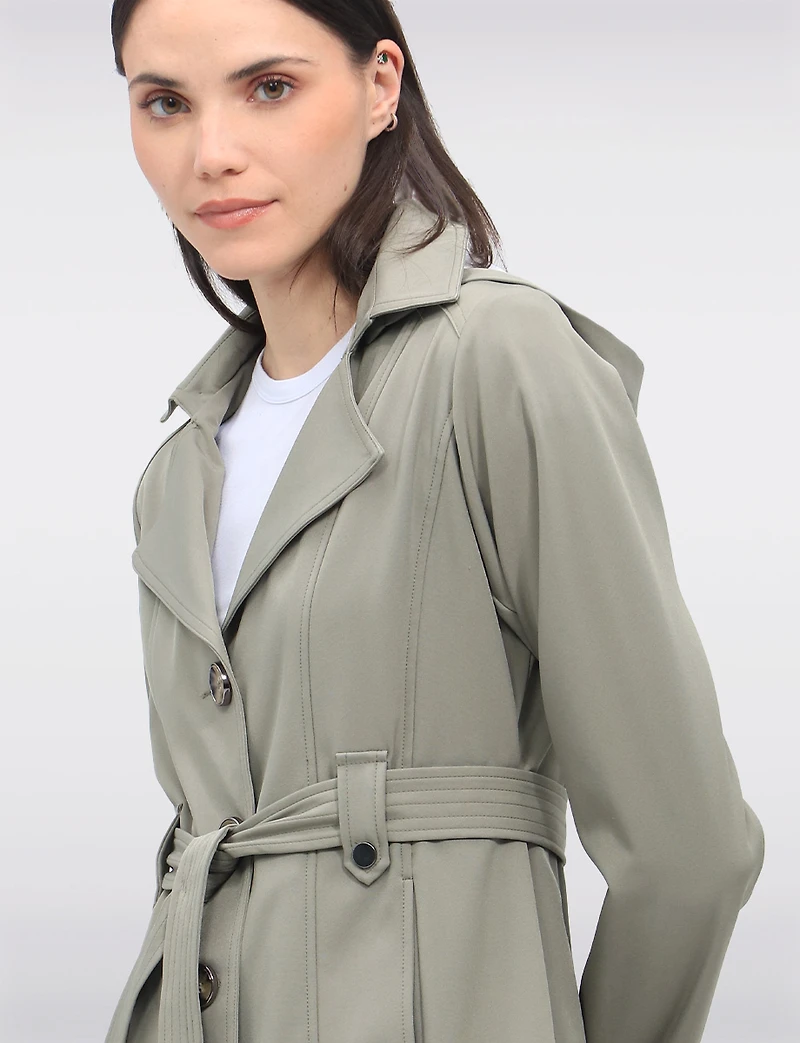 Single-Breasted Short Belted Trench Coat with Removable Hood by Point Zero