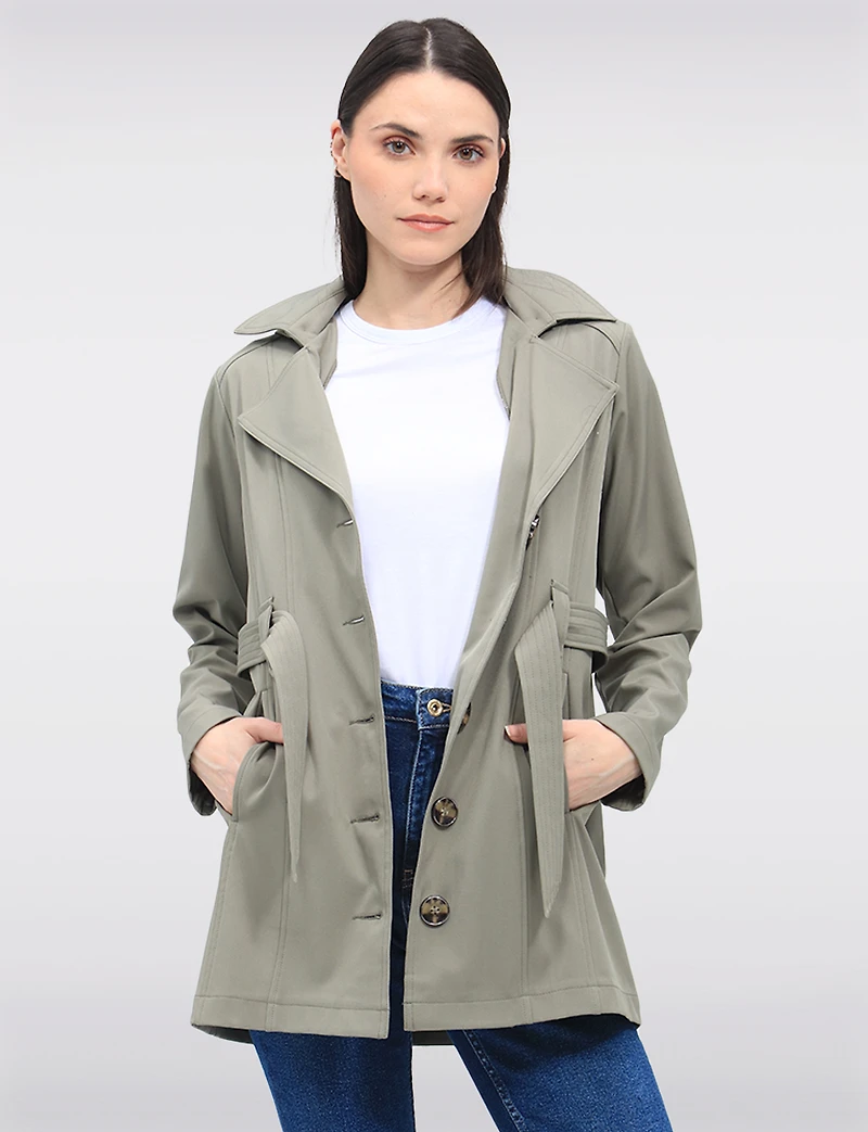 Single-Breasted Short Belted Trench Coat with Removable Hood by Point Zero