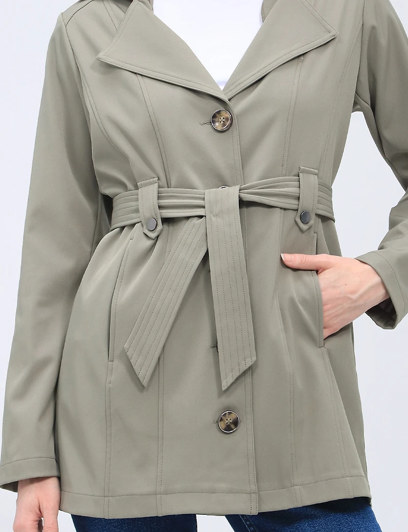 Single-Breasted Short Belted Trench Coat with Removable Hood by Point Zero
