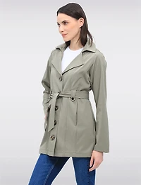 Single-Breasted Short Belted Trench Coat with Removable Hood by Point Zero