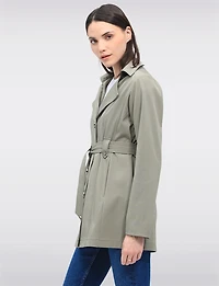 Single-Breasted Short Belted Trench Coat with Removable Hood by Point Zero
