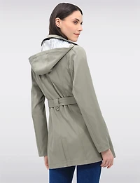 Single-Breasted Short Belted Trench Coat with Removable Hood by Point Zero