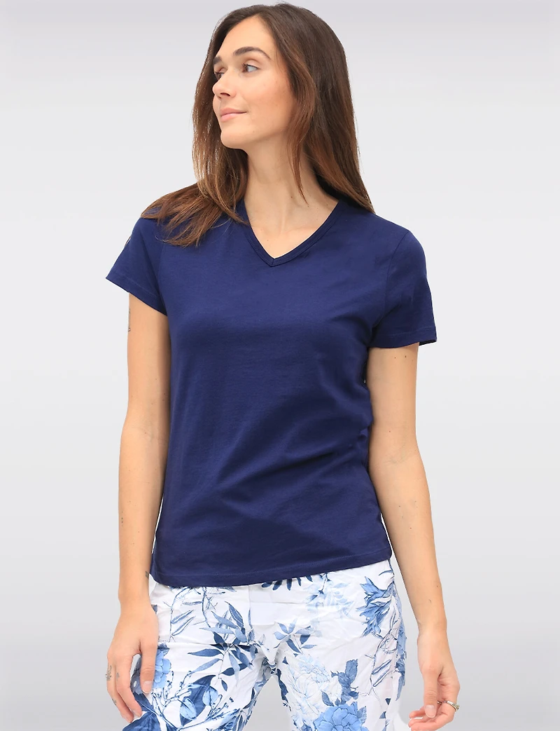 Basic Vegan Solid Cotton Short Sleeve V-Neck T-shirt by Point Zero