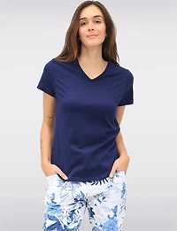 Basic Vegan Solid Cotton Short Sleeve V-Neck T-shirt by Point Zero