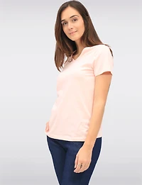Basic Vegan Solid Cotton Short Sleeve V-Neck T-shirt by Point Zero
