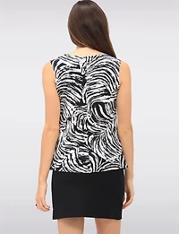 Draped Black & White Abstract Print Sleeveless Cowl Neck Stretch Top by Vamp