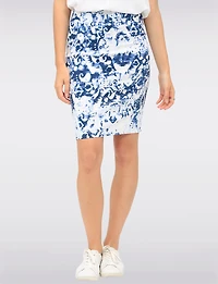 Chic Stretch Knee-Length Pull-On Pencil Skirt with Bold Abstract Print by Vamp