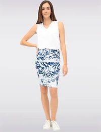 Chic Stretch Knee-Length Pull-On Pencil Skirt with Bold Abstract Print by Vamp