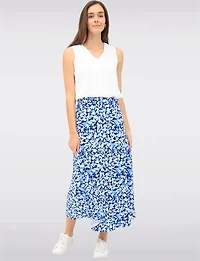 Stretch Floral Printed Pull-On Maxi Skirt with A-Line Silhouette by Vamp