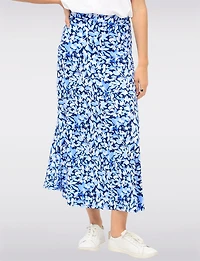 Stretch Floral Printed Pull-On Maxi Skirt with A-Line Silhouette by Vamp