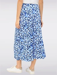 Stretch Floral Printed Pull-On Maxi Skirt with A-Line Silhouette by Vamp