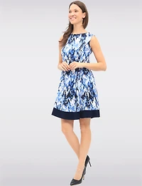 Abstract Print Sleeveless A-Line Dress with Round Neck & Contrast Hem by Vamp