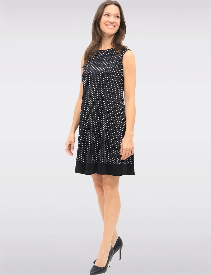 Sleeveless A-Line Dress with Polka Dot Print and Contrast Hem by Vamp