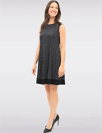 Sleeveless A-Line Dress with Polka Dot Print and Contrast Hem by Vamp