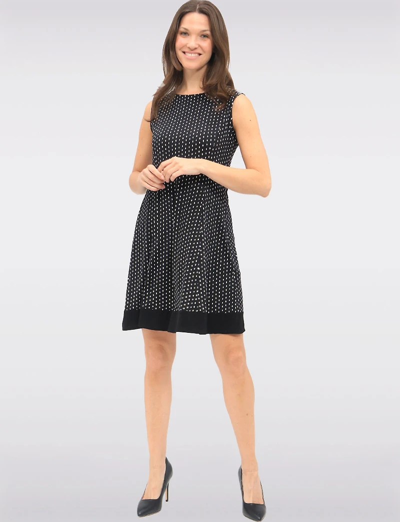 Sleeveless A-Line Dress with Polka Dot Print and Contrast Hem by Vamp