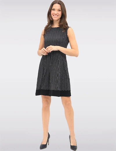 Sleeveless A-Line Dress with Polka Dot Print and Contrast Hem by Vamp