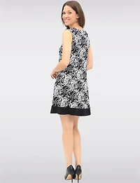 Black and White Abstract Print Sleeveless Dress with Contrast Hem by VAMP
