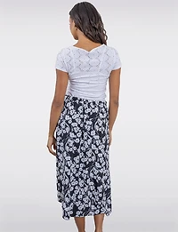 Chic Floral Black & White Faux Wrap Skirt with Side Tie by Vamp