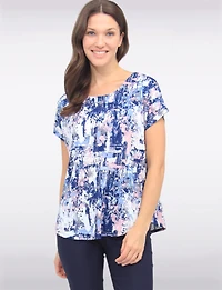 Paint Print Stretchy Cap Sleeves Round Neck Tunic By Vamp