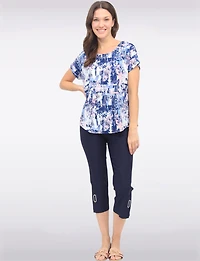 Paint Print Stretchy Cap Sleeves Round Neck Tunic By Vamp