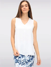Flowy Solid V-Neck Sleeveless Top with Side Slits & Textured Fabric by VAMP