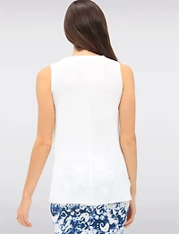 Flowy Solid V-Neck Sleeveless Top with Side Slits & Textured Fabric by VAMP