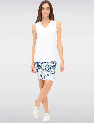 Flowy Solid V-Neck Sleeveless Top with Side Slits & Textured Fabric by VAMP