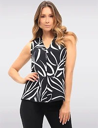 Black & White Abstract Print Sleeveless V-Neck Top with Side Slits by Vamp