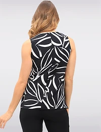 Black & White Abstract Print Sleeveless V-Neck Top with Side Slits by Vamp
