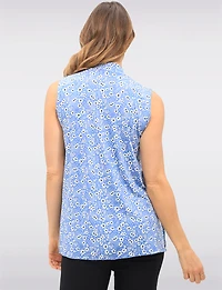 Floral Sleeveless Stretch Blouse with Front Pleat Side Slits & V-Neck by Vamp