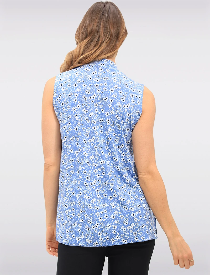 Floral Sleeveless Stretch Blouse with Front Pleat Side Slits & V-Neck by Vamp