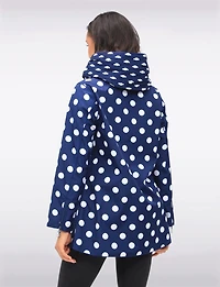 Loose Fit Reversible Polka Dot & Navy Pleated Hood Zip Front Raincoat by UBU