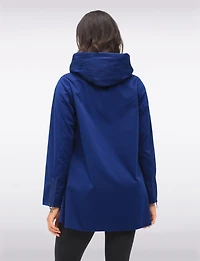 Loose Fit Reversible Polka Dot & Navy Pleated Hood Zip Front Raincoat by UBU