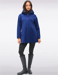 Loose Fit Reversible Polka Dot & Navy Pleated Hood Zip Front Raincoat by UBU