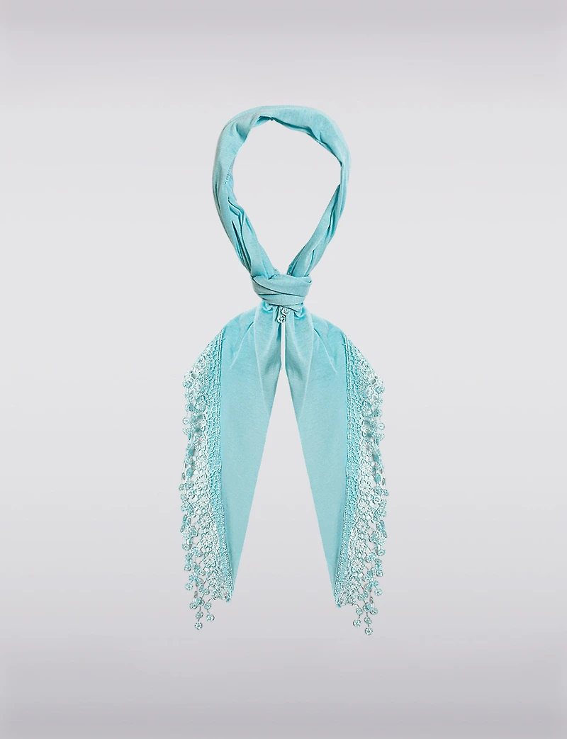 Luxurious Soft Novelty Triangle Scarf with Lace Fringes by Saki