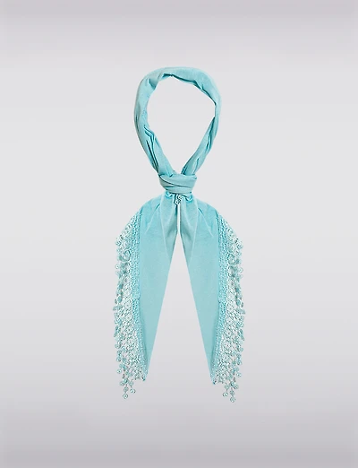 Luxurious Soft Novelty Triangle Scarf with Lace Fringes by Saki