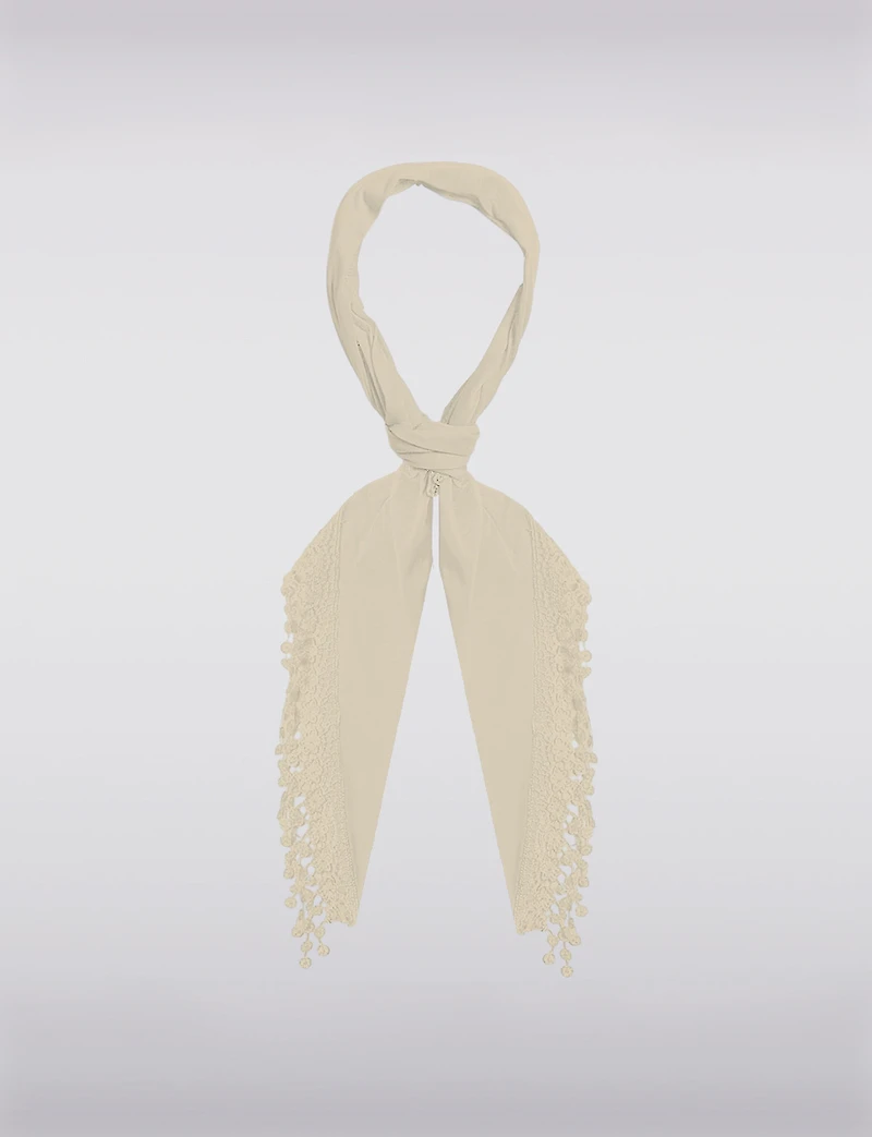 Luxurious Soft Novelty Triangle Scarf with Lace Fringes by Saki