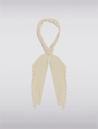 Luxurious Soft Novelty Triangle Scarf with Lace Fringes by Saki